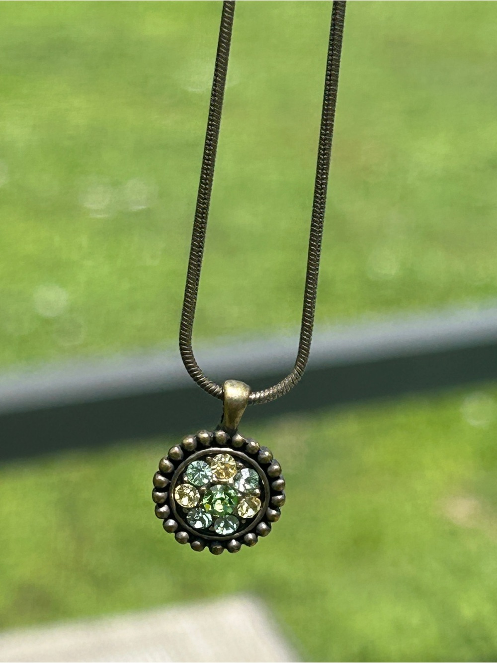 Lia Sophia Green Blue Rhinestone Pendant Necklace